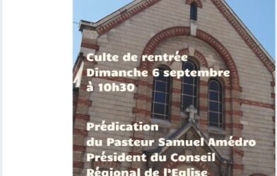 Culte de rentrée dimanche 6 septembre à 10h30