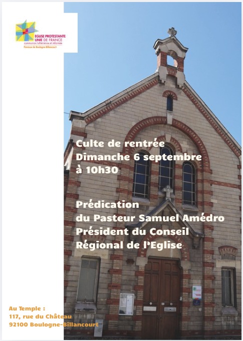 Culte de rentrée 6 septembre à 10h30
