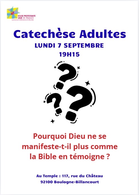 Catéchèse d'adulte 7 septembre à 19h